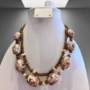 Double Strand Mother of Pearl Mosaic Beaded Necklace